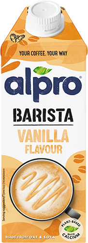 Alpro Barista vanilla-flavoured oat and soy drink with calcium and vitamins.