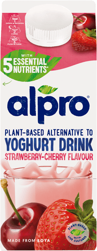 Kasvipohjainen vaihtoehto jogurttijuomalle Mansikka-Kirsikka